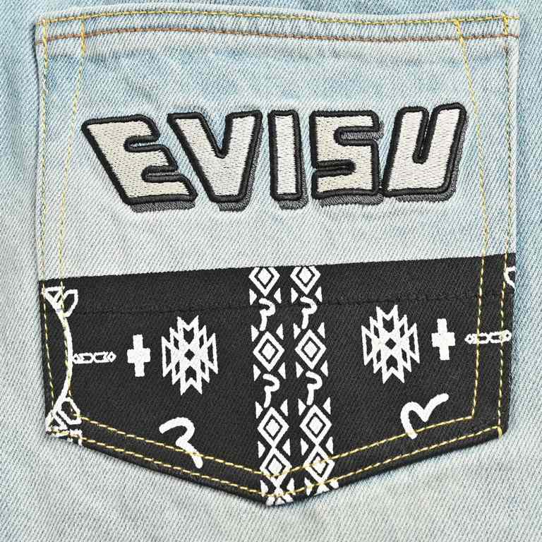 EvisuFukujin 23Fw Washed Denim Patch JeansDenim plain weave twill denim fabric, fabric sweat-absorbing and breathable, not tight, wearing comfortable and skin-friendly, woven by the weaving process with the washing proce