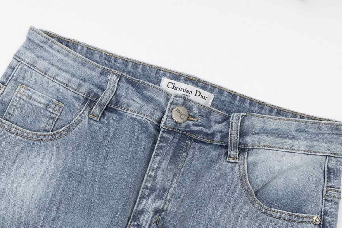 Dior Dior Classic Old Flower Pocket Hole Breaker Jeans Jeans 2023 latest products, counter synchronization on sale, the original single goods, washed casual jeans, imported original washed elastic fabric, comfortable and