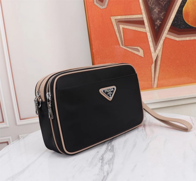 [Top original single quality] 2022 latest models Prada double pull handbag European original imported Prada special cloth outlined cross grain pattern iconic lines, using imported equipment production, fashion trend, cou