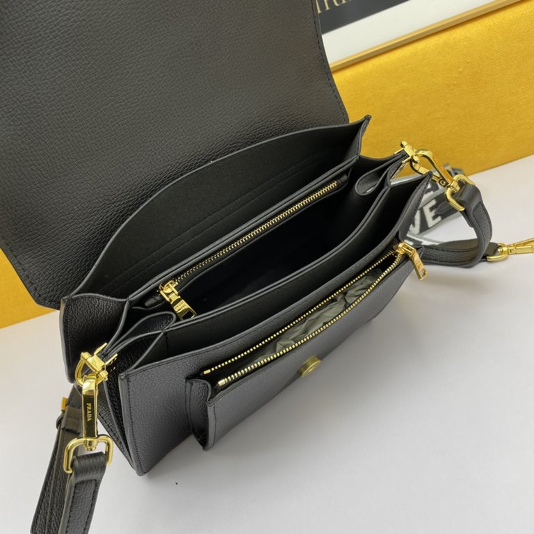 New Prada Flap Shoulder Crossbody Bag, Model 2103, Configured with Two Shoulder Straps, 2020 Summer New Fashion Women's Bag Shoulder Bag Striped Shoulder Leather Handbag,  3  Compartments [Strong] Size 27-17-10cm