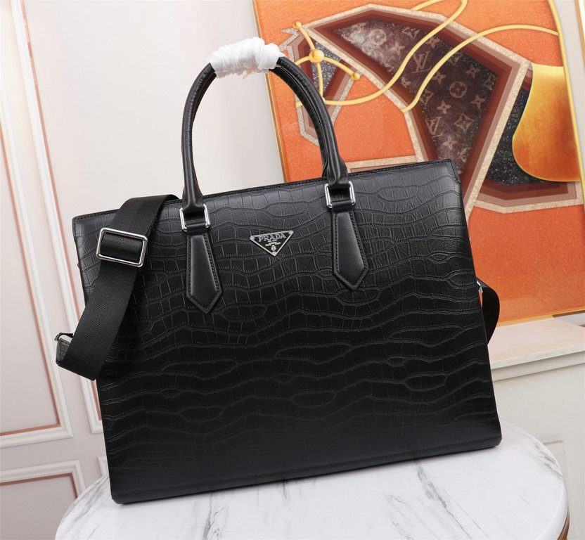 【Top Original Quality】 2022 Newest Prada Briefcase The original European imported cowhide outlines the iconic lines, made with imported equipment, fashionable and trendy, counter quality, more zipper pockets and internal