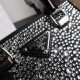 Lot [Top Original]   Full Star Tote Bag  1BG331  This satin tote handbag is covered in sparkling imported crystals of various sizes, with a tote strap and tonal long shoulder strap in cowhide leather, for easy hand-carry