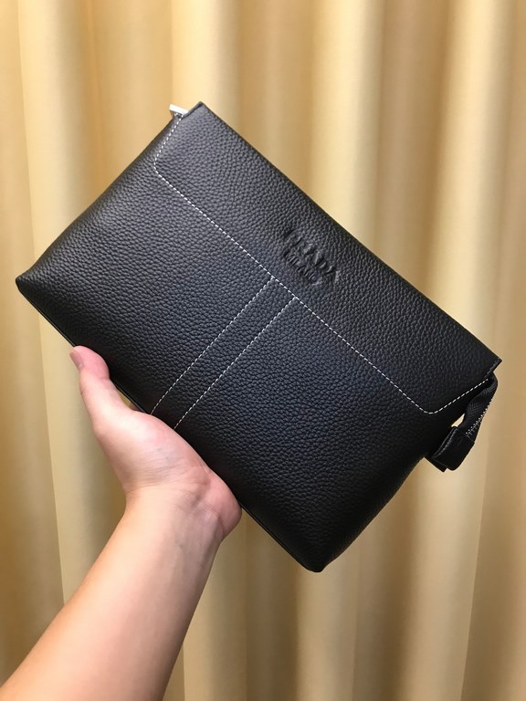 With box Prada presents   Luxury   Men's Clutch, Platinum in Selected Leather - High-grade Imported Cowhide, Imported Cowhide Lining Design   Uniform alignment [Bolt] Extra-large internal space   Unique design [Bolt] Fas