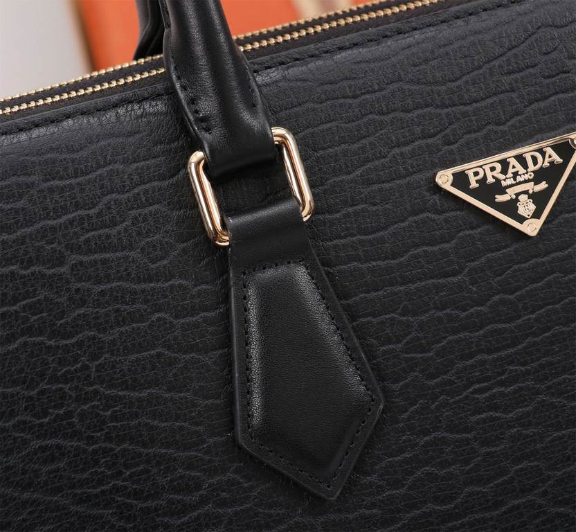 Top counter rats high-end goods 2023 latest hot models Prada double zipper imported head layer cowhide handheld briefcase hot models a large number of shipments, clamoring counter goods   top original single goods   pape