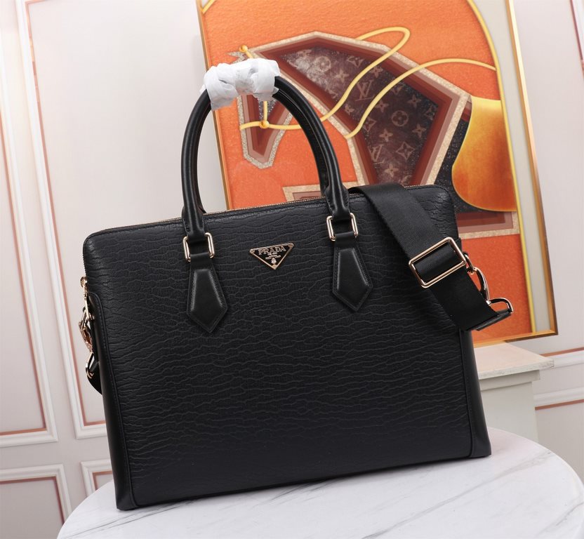 Top counter rats high-end goods 2023 latest hot models Prada double zipper imported head layer cowhide handheld briefcase hot models a large number of shipments, clamoring counter goods   top original single goods   pape