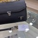 PRADA Prada New Clutch Bag Made of imported cowhide leather with button lock, top polished stainless steel finish metal fittings , front exterior triangular enamel logo, simple and generous style business Successful men'