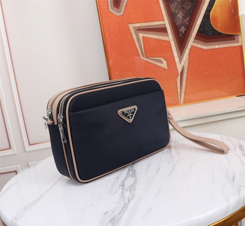 [Top original single quality] 2022 latest models Prada double pull handbag European original imported Prada special cloth outlined cross grain pattern iconic lines, using imported equipment production, fashion trend, cou