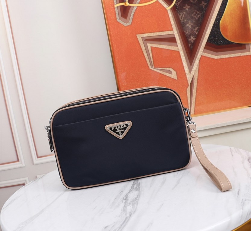 [Top original single quality] 2022 latest models Prada double pull handbag European original imported Prada special cloth outlined cross grain pattern iconic lines, using imported equipment production, fashion trend, cou