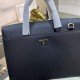 PRADA   Prada new men's stereotypical briefcase, made of imported first layer stereotypical cowhide leather, with top hardware, with a combination lock, in the briefcase series is really the best. Businessmen and trendse