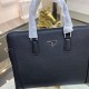 PRADA Prada New Briefcase Made of imported cowhide leather, top polished stainless steel finish metal accessories , front exterior triangular enamel logo, double zipper design, simple and generous business Successful men