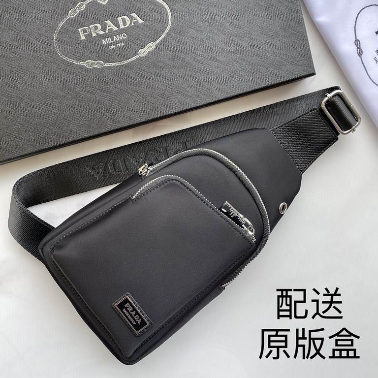 [Distribution of the original box] Prada's latest style, men's chest bag   original single quality Made of imported nylon cloth material lightweight, comfortable, smooth texture, delicate feel Noble hardware Low-profile 