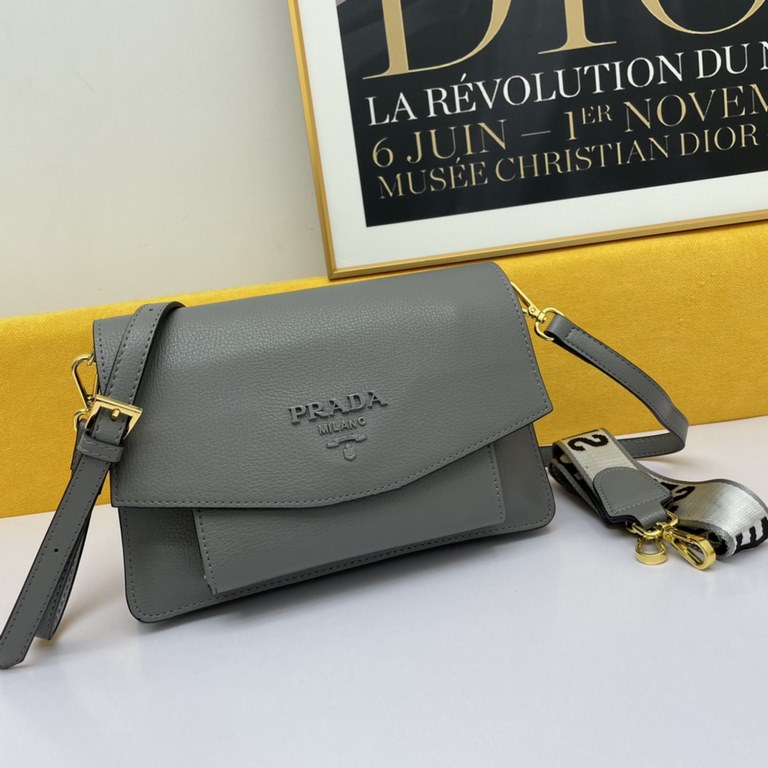 New Prada Flap Shoulder Crossbody Bag, Model 2103, Configured with Two Shoulder Straps, 2020 Summer New Fashion Women's Bag Shoulder Bag Striped Shoulder Leather Handbag,  3  Compartments [Strong] Size 27-17-10cm