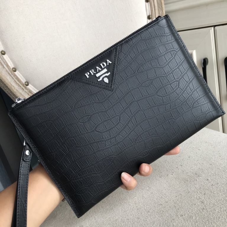 Top counter rat ruthless goods 2022 latest style Prada imported head layer flower leather men's clutch envelope bag fire models a large number of shipments to pull, clamoring counter goods  top original single goods  pap