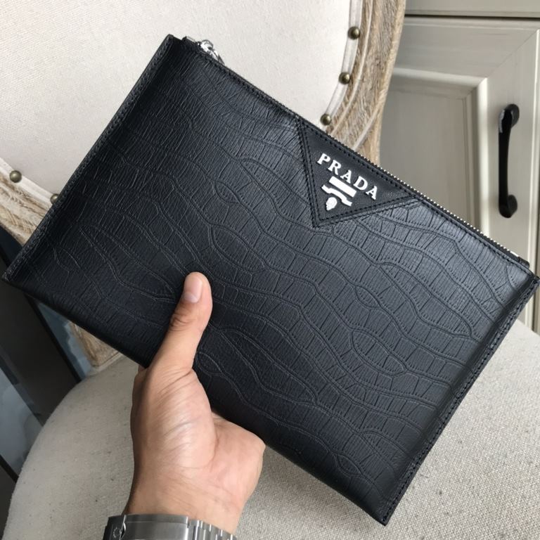 Top counter rat ruthless goods 2022 latest style Prada imported head layer flower leather men's clutch envelope bag fire models a large number of shipments to pull, clamoring counter goods  top original single goods  pap