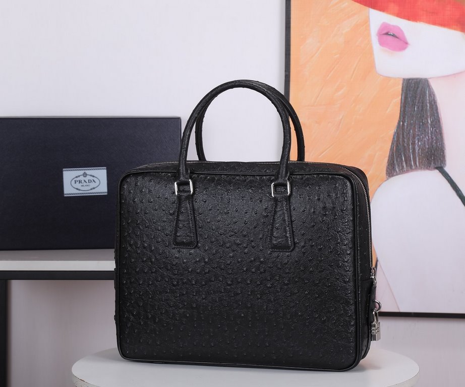 PRADA latest explosive models   Model P8018 [ counter private goods men's briefcase        ] the original factory private goods quality! Europe original factory special ostrich grain cowhide ! The original hardware LOGO!