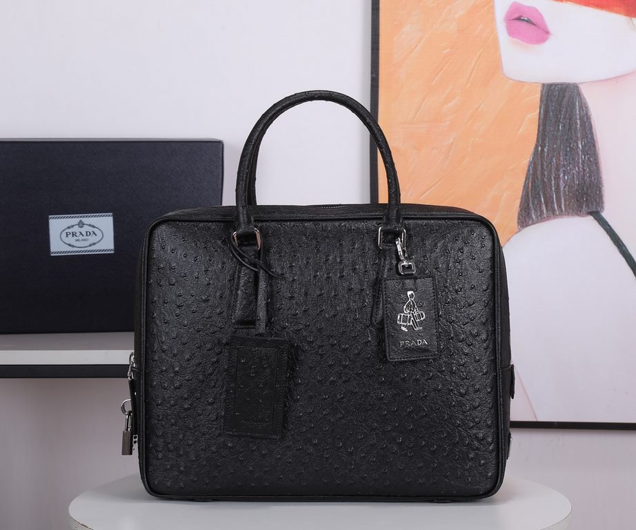 PRADA latest explosive models   Model P8018 [ counter private goods men's briefcase        ] the original factory private goods quality! Europe original factory special ostrich grain cowhide ! The original hardware LOGO!