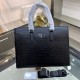 PRADA Prada New Briefcase Made of imported crocodile grain cowhide leather, top polished stainless steel finish metal accessories , front exterior triangular enamel logo, inner double compartment, simple and generous bus