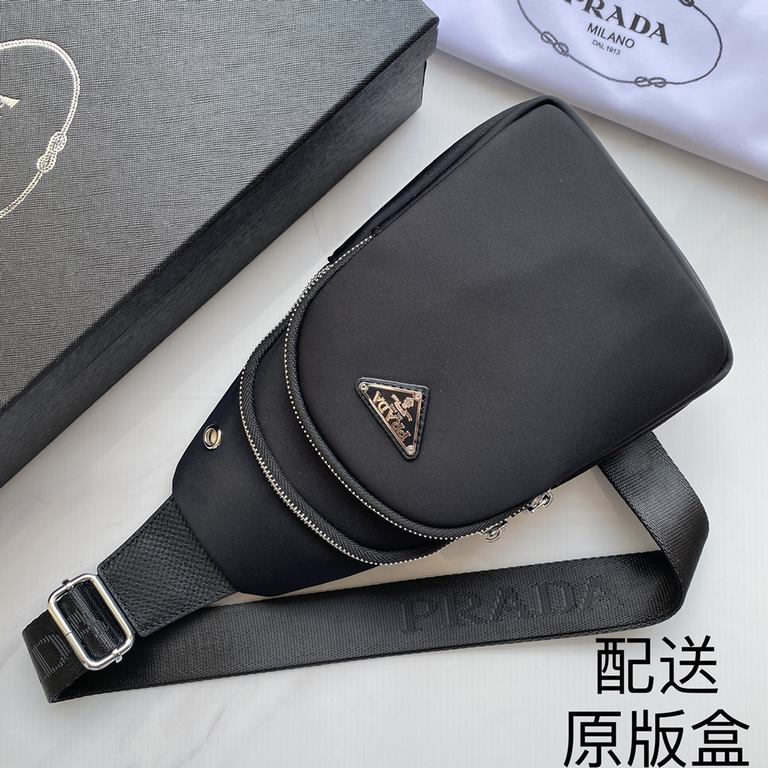 [Distribution of the original box] Prada's latest style, men's chest bag   original single quality Made of imported nylon cloth material lightweight, comfortable, smooth texture, delicate feel Noble hardware Low-profile 