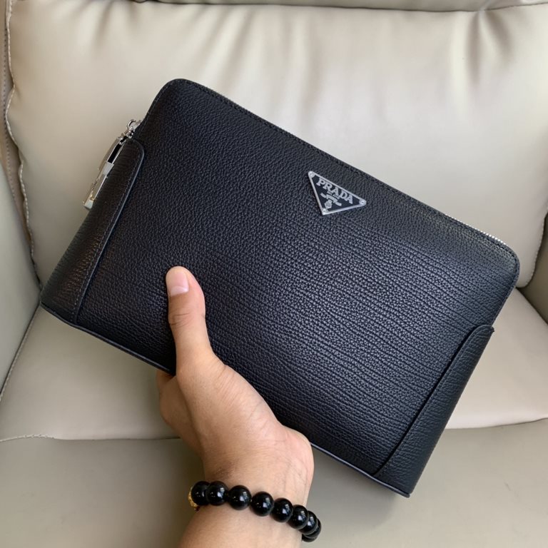 Top counter rats high-end goods 2023 latest hot models Prada double zipper combination lock imported head layer cowhide clutch bag fire models a large number of shipments, clamoring counter goods   top original single go