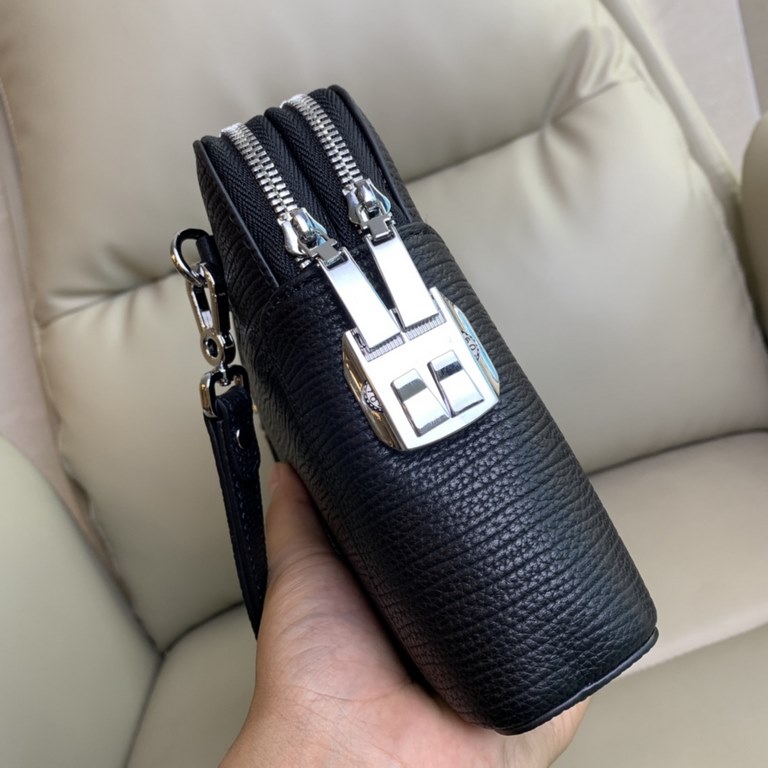 Top counter rats high-end goods 2023 latest hot models Prada double zipper combination lock imported head layer cowhide clutch bag fire models a large number of shipments, clamoring counter goods   top original single go