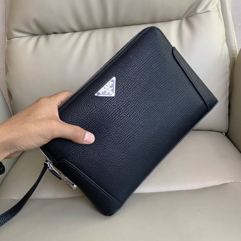 Top counter rats high-end goods 2023 latest hot models Prada double zipper combination lock imported head layer cowhide clutch bag fire models a large number of shipments, clamoring counter goods   top original single go