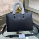 PRADA Prada New Briefcase Made of imported cowhide leather, top polished stainless steel finish metal accessories , front exterior triangular enamel logo, ring head with combination lock, simple and generous business Suc