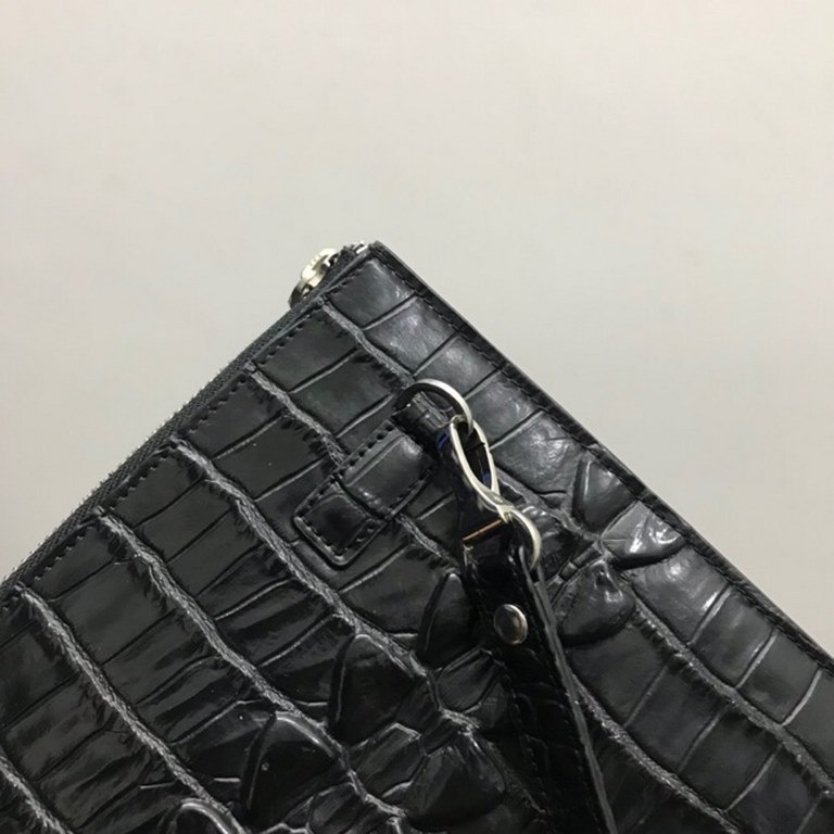 Top original single Prada men's casual envelope folder bag, with 12 card positions, inner pocket multi-space pattern, imported head layer cowhide pressure crocodile pattern, the original board hardware, YKK zipper super 