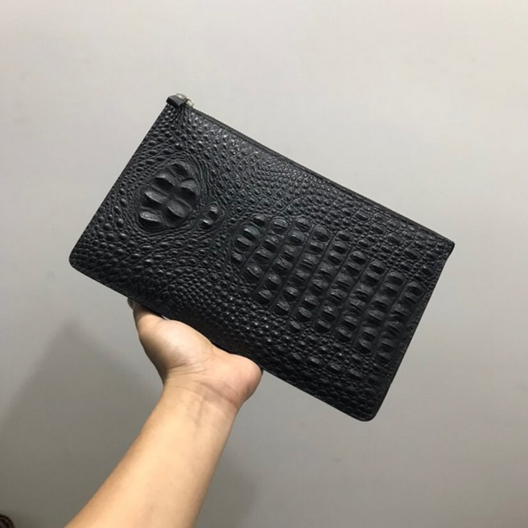 Top original single Prada men's casual envelope folder bag, with 12 card positions, inner pocket multi-space pattern, imported head layer cowhide pressure crocodile pattern, the original board hardware, YKK zipper super 