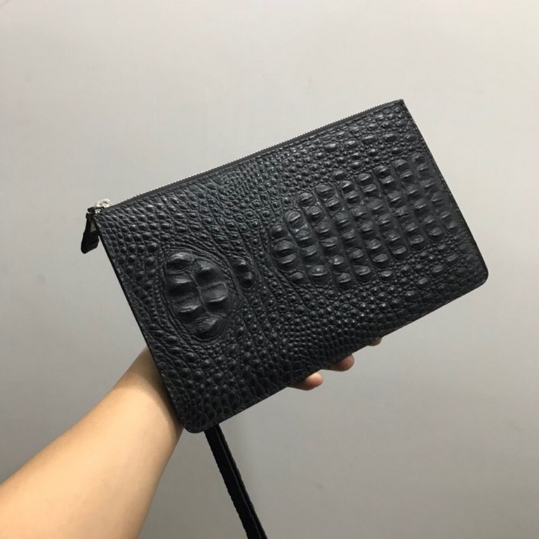 Top original single Prada men's casual envelope folder bag, with 12 card positions, inner pocket multi-space pattern, imported head layer cowhide pressure crocodile pattern, the original board hardware, YKK zipper super 