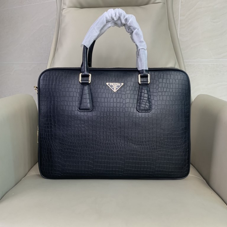 Top counter rats high-end goods 2023 latest hot models Prada double zipper crocodile print handheld briefcase fire models a large number of shipments, clamoring counter goods   top original single goods   paper talking a