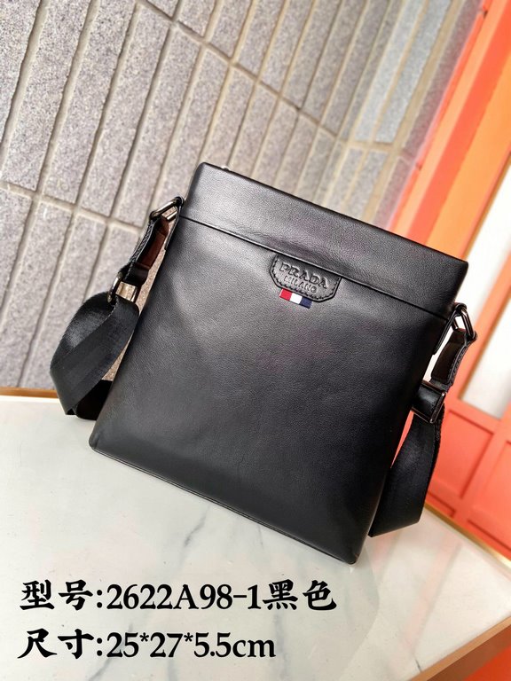 A98-1 Prada original single head layer cowhide briefcase men's bag crossbody bag using exquisite inlaid fine work, classic hundred physical photography original original fabrics high-end quality with dust bag 25275.5