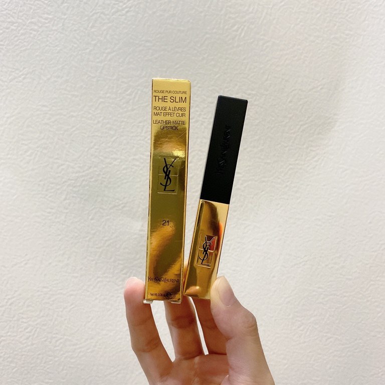 Original quality (Saint Laurent limited lipstick perfume two-piece powder box)   small gold bar lipstick perfume Love 2-piece set set contains small gold bar 21 # Reverse Paris purple bottle 7.5 ml  Tanabata Valentine's 