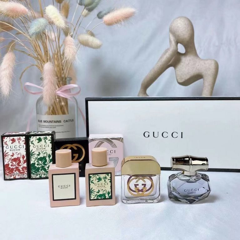 Original qualityGucci Gucci White Box Bamboo Rhythm 4-piece Women's Perfume Sample 5ml  4-piece boxed (Q version of the set)   Bamboo Rhythm Women's Intense Eau de Toilette 5ml  Bloom Pink Flower Intense Eau de Toilette 