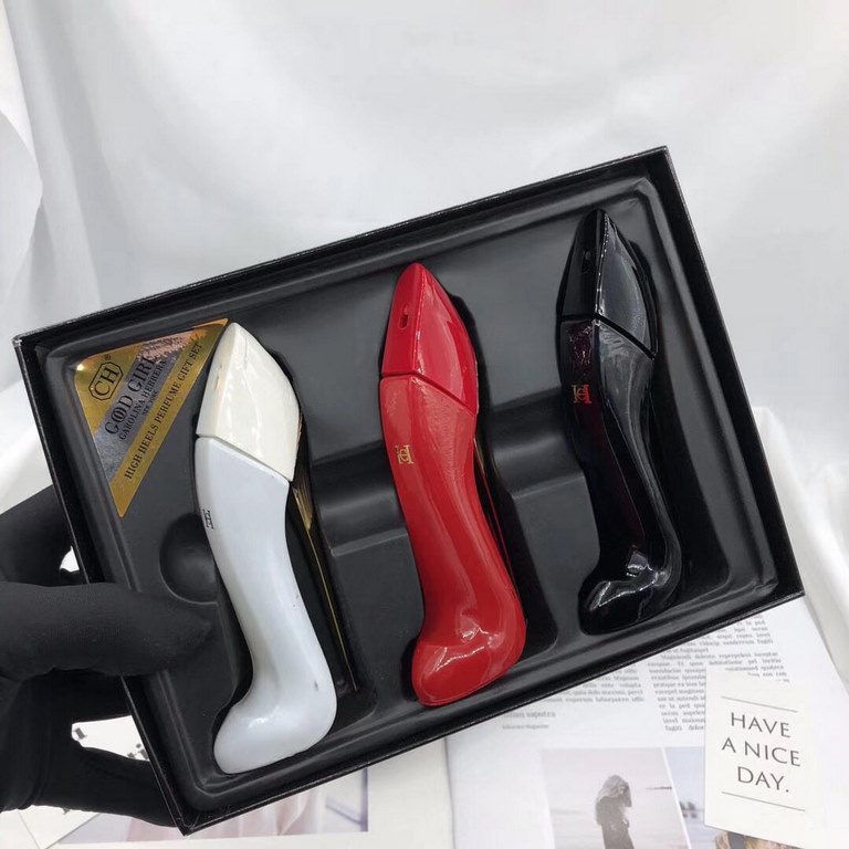 CH Carolina, Spain High Heels   Perfume Set of 3  Good Girl   Good Girl Perfume by Carolina Herrera   High Heels.   Carolina Herrera is launching a new women's fragrance called 'Good Girl.' The high heel styled bottle me