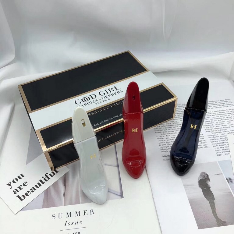 CH Carolina, Spain High Heels   Perfume Set of 3  Good Girl   Good Girl Perfume by Carolina Herrera   High Heels.   Carolina Herrera is launching a new women's fragrance called 'Good Girl.' The high heel styled bottle me