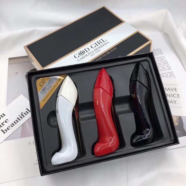 CH Carolina, Spain High Heels   Perfume Set of 3  Good Girl   Good Girl Perfume by Carolina Herrera   High Heels.   Carolina Herrera is launching a new women's fragrance called 'Good Girl.' The high heel styled bottle me