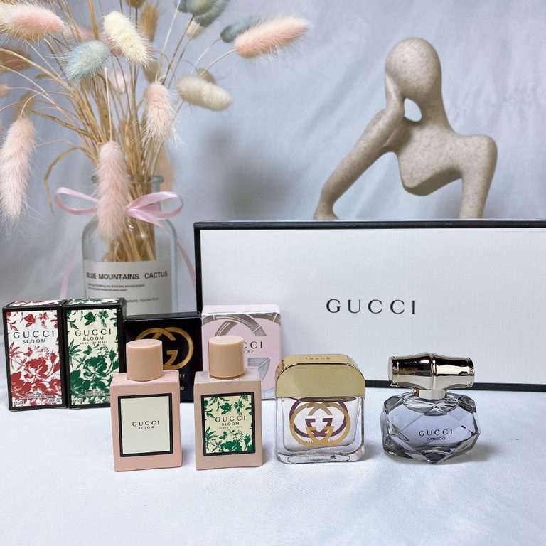 Original qualityGucci Gucci White Box Bamboo Rhythm 4-piece Women's Perfume Sample 5ml  4-piece boxed set (Q version of the set)   Bamboo Rhythm Women's Intense Eau de Toilette 5ml  Bloom Pink Flower Intense Eau de Toile