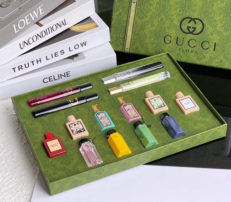 Original quality  GUCCI Family Q Fragrance 14-Piece SetYou can have the Gucci perfume collection in one gift box, it's really worth it   There are four collections Sinful Love, Charming Dreams, Flower Delight, and Dance 