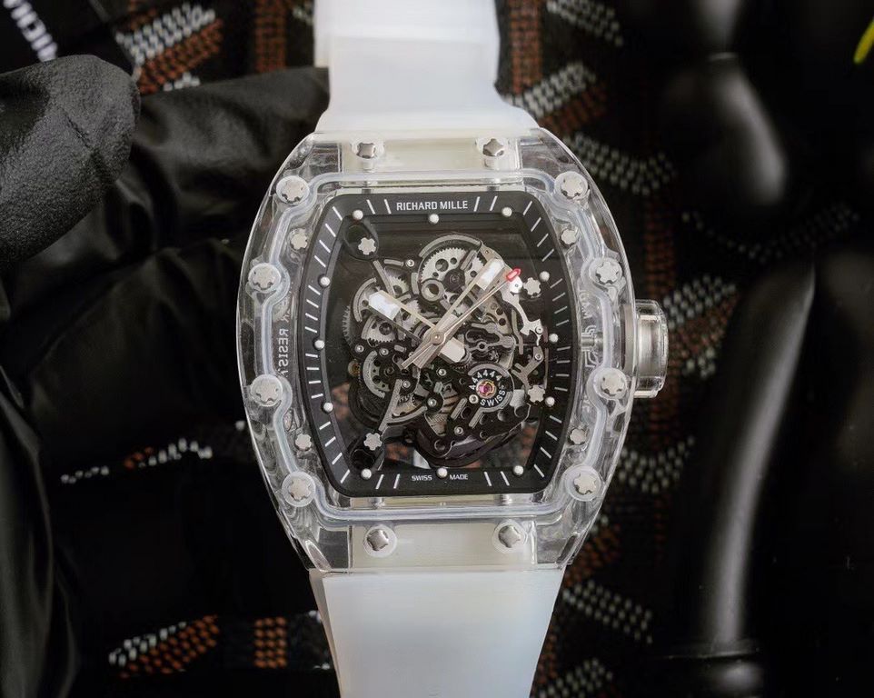 Richard Mille RM35-02, Glass Transparent Series! A work of innovation! All-glass case with the hottest skeletonized design! Japanese automatic Seiko movement, the most accurate movement, with a comfortable and soft rubbe