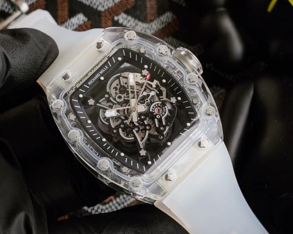 Richard Mille RM35-02, Glass Transparent Series! A work of innovation! All-glass case with the hottest skeletonized design! Japanese automatic Seiko movement, the most accurate movement, with a comfortable and soft rubbe