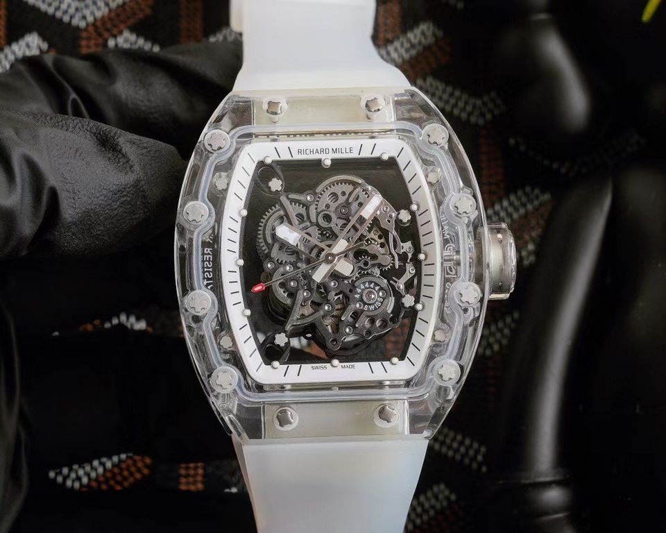 Richard Mille RM35-02, Glass Transparent Series! A work of innovation! All-glass case with the hottest skeletonized design! Japanese automatic Seiko movement, the most accurate movement, with a comfortable and soft rubbe