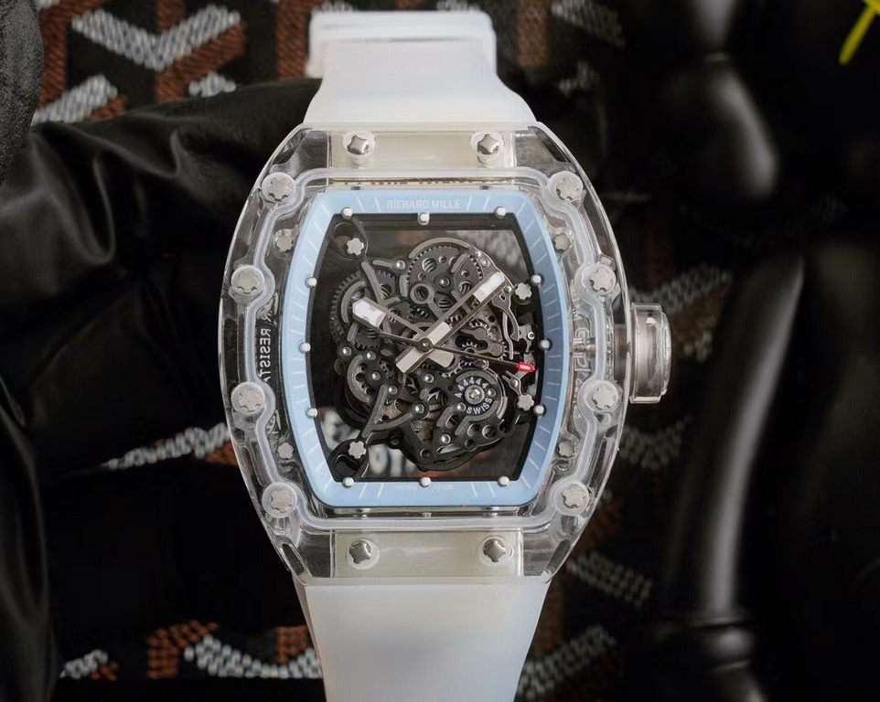 Richard Mille RM35-02, Glass Transparent Series! A work of innovation! All-glass case with the hottest skeletonized design! Japanese automatic Seiko movement, the most accurate movement, with a comfortable and soft rubbe