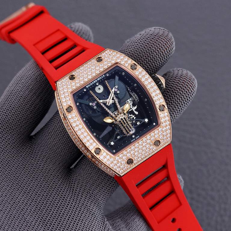 Richard MilleThe newest addition to the All Star Collection, the diamond encrusted case and the original mechanical movement emphasize the sporty style of this timepiece. The floating skeleton movement can be seen throug