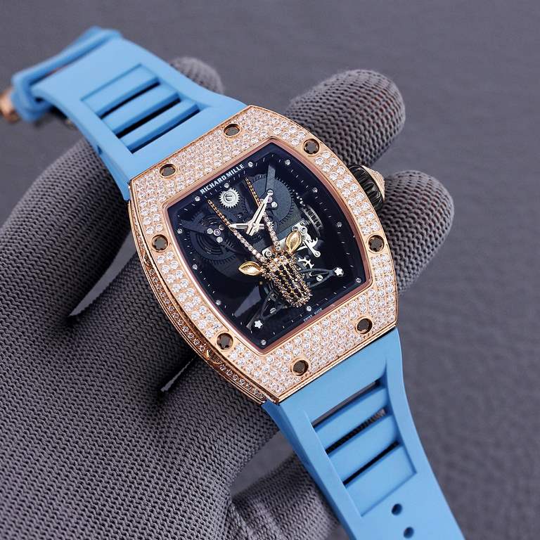 Richard MilleThe newest addition to the All Star Collection, the diamond encrusted case and the original mechanical movement emphasize the sporty style of this timepiece. The floating skeleton movement can be seen throug