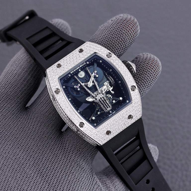 Richard MilleThe newest addition to the All Star Collection, the diamond encrusted case and the original mechanical movement emphasize the sporty style of this timepiece. The floating skeleton movement can be seen throug