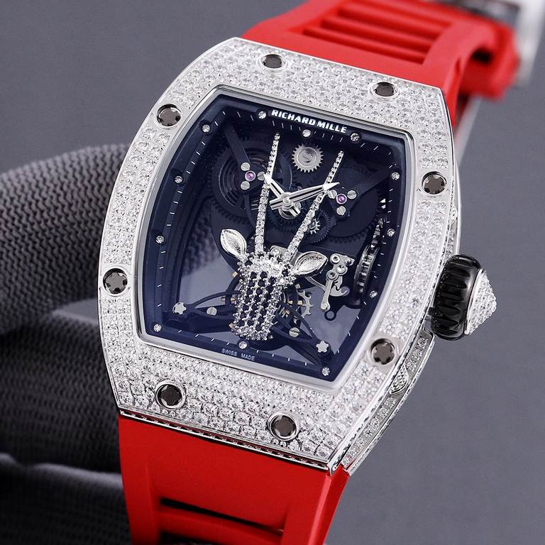 Richard MilleThe newest addition to the All Star Collection, the diamond encrusted case and the original mechanical movement emphasize the sporty style of this timepiece. The floating skeleton movement can be seen throug