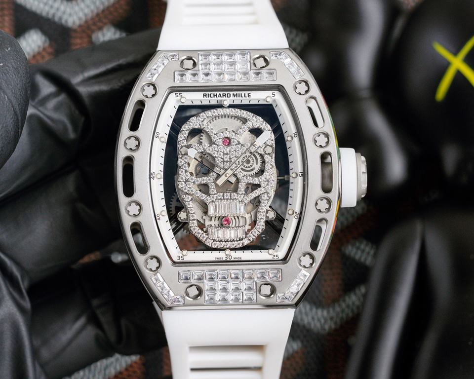 Richard Mille RM-052 The newest addition to the RM-052 collection, the skull and skeleton collection, with its diamond-encrusted case and original mechanical movement, highlights the sporty style of this watch. Its bold,