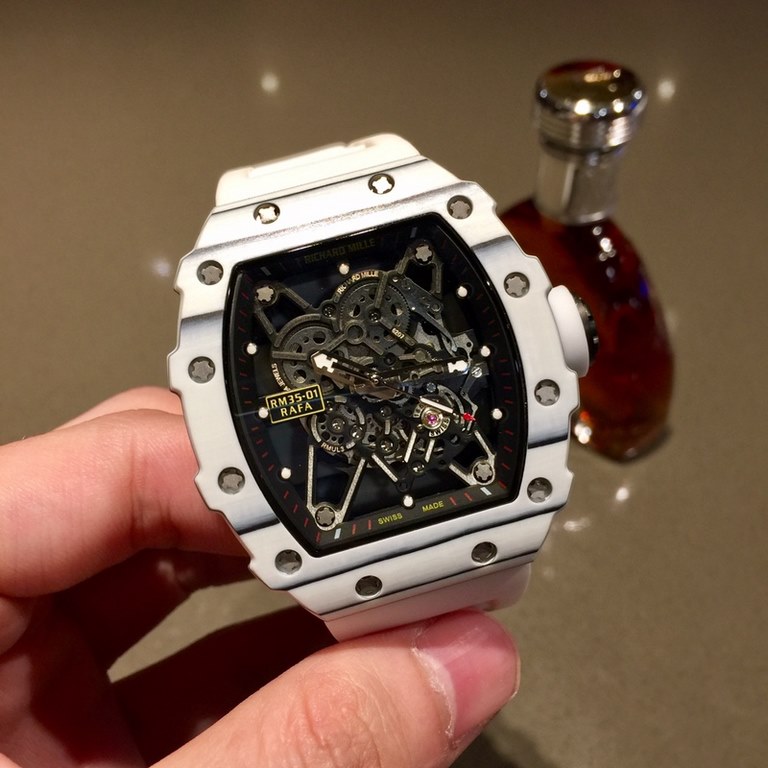 Richard Mille. Richard Mille RM35-01 White Carbon Fiber Limited Edition   pro-active three-piece structure, the upper and lower bezels and the back are made of NTPT original carbon fiber pattern and 316 steel, the letter