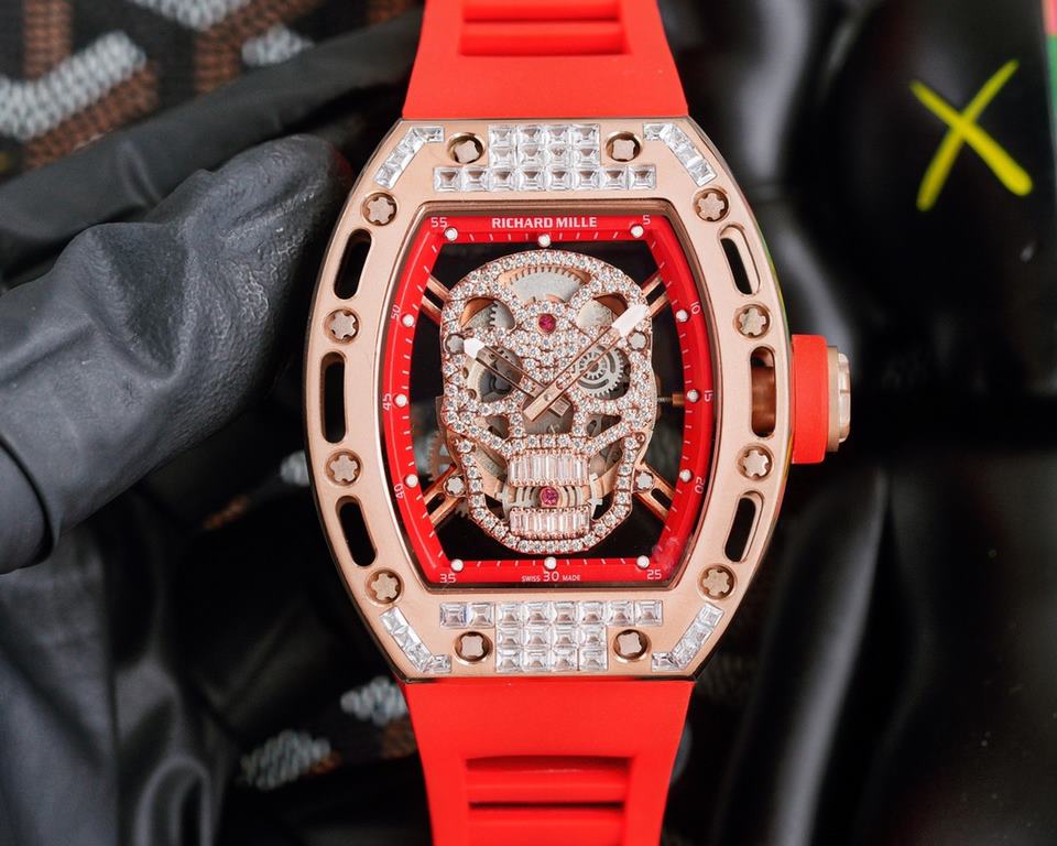 Richard Mille RM-052 The newest addition to the RM-052 collection, the skull and skeleton collection, with its diamond-encrusted case and original mechanical movement, highlights the sporty style of this watch. Its bold,