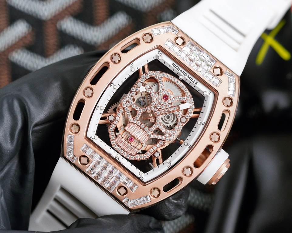 Richard Mille RM-052 The newest addition to the RM-052 collection, the skull and skeleton collection, with its diamond-encrusted case and original mechanical movement, highlights the sporty style of this watch. Its bold,